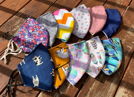 Washable Cotton Face Mask 2 Layers breathable or 3 Layers with nose wire and filter pocket Reusable Masks Adult & kid size filter pocket